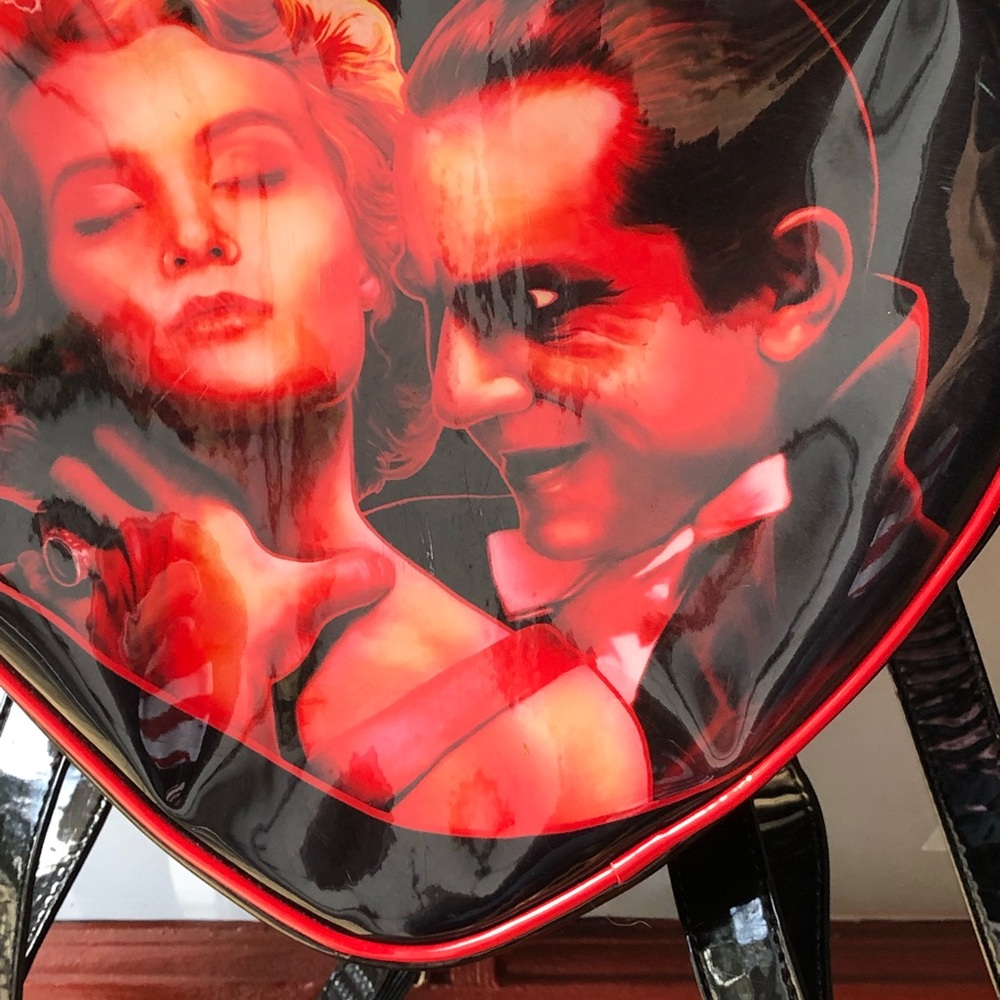 Rock Rebel Heart shape backpack Dracula Bela Lugosi. Unworn 10 X 11